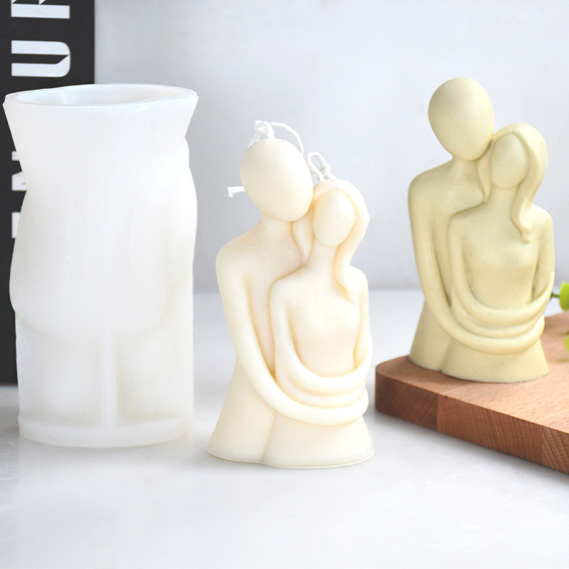 男女情侣拥抱模具人像硅胶一家人DIY香薰蜡烛石膏摆件硅胶模具