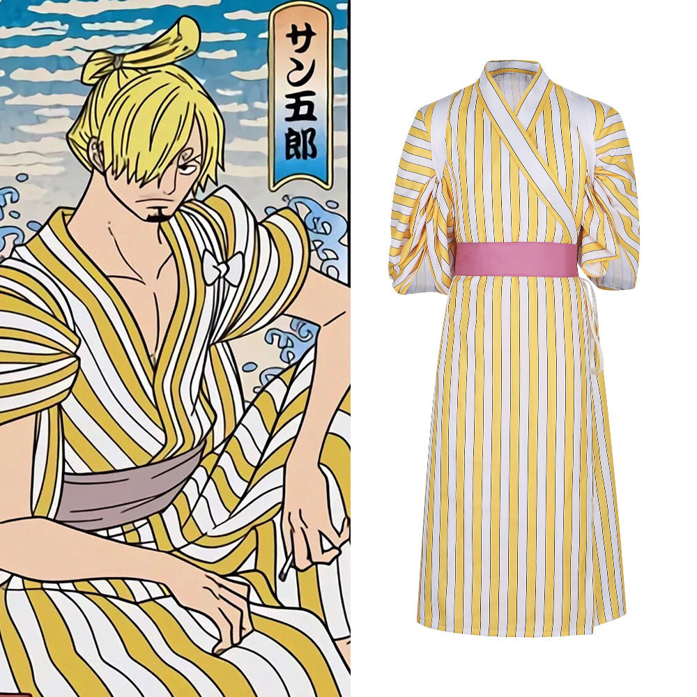海贼王和之国cos服 山治黄色条纹和服cosplay万圣节角色扮演服