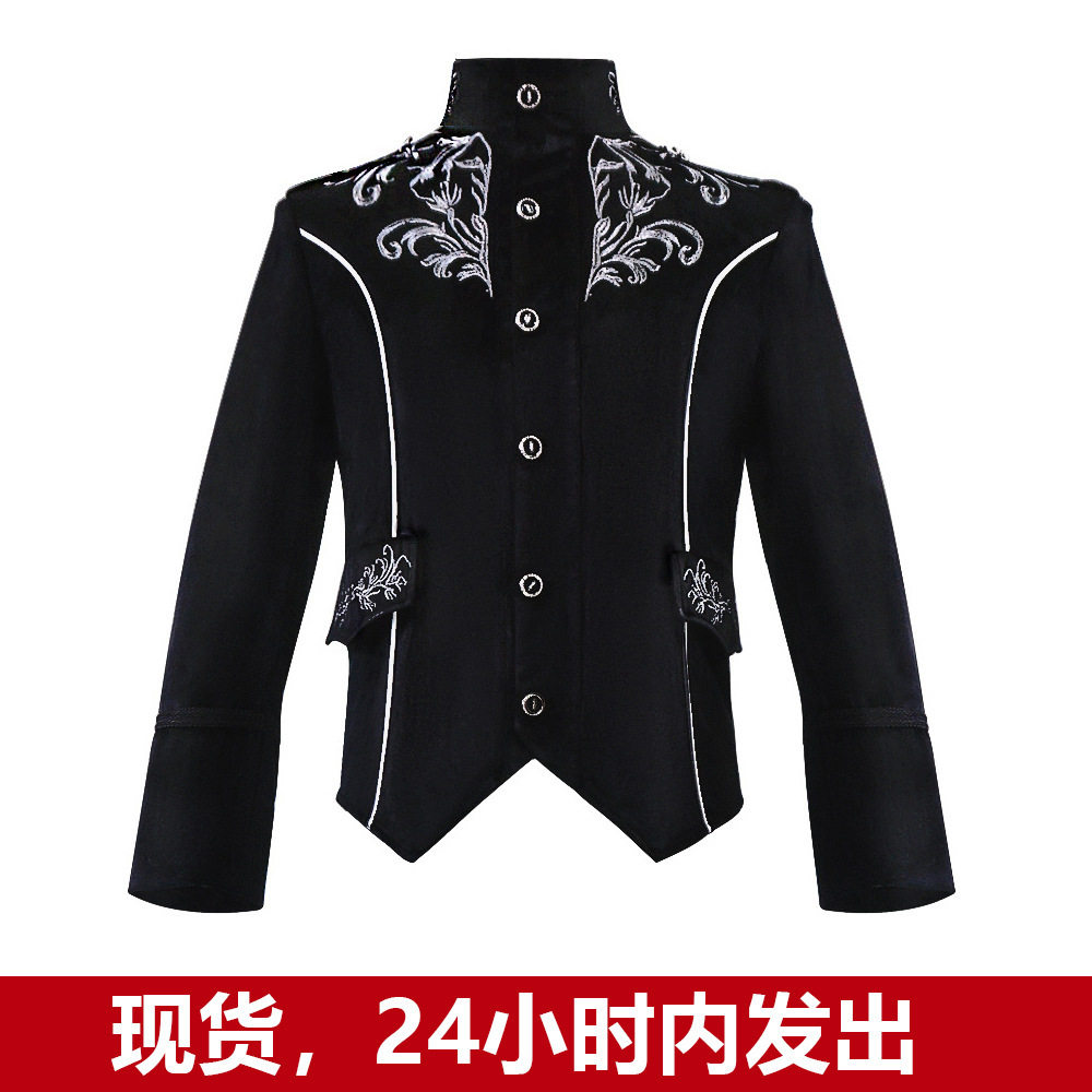 朋克狂欢男士哥特夹克短黑天鹅绒常春藤刺绣蒸汽朋克吸血鬼服装