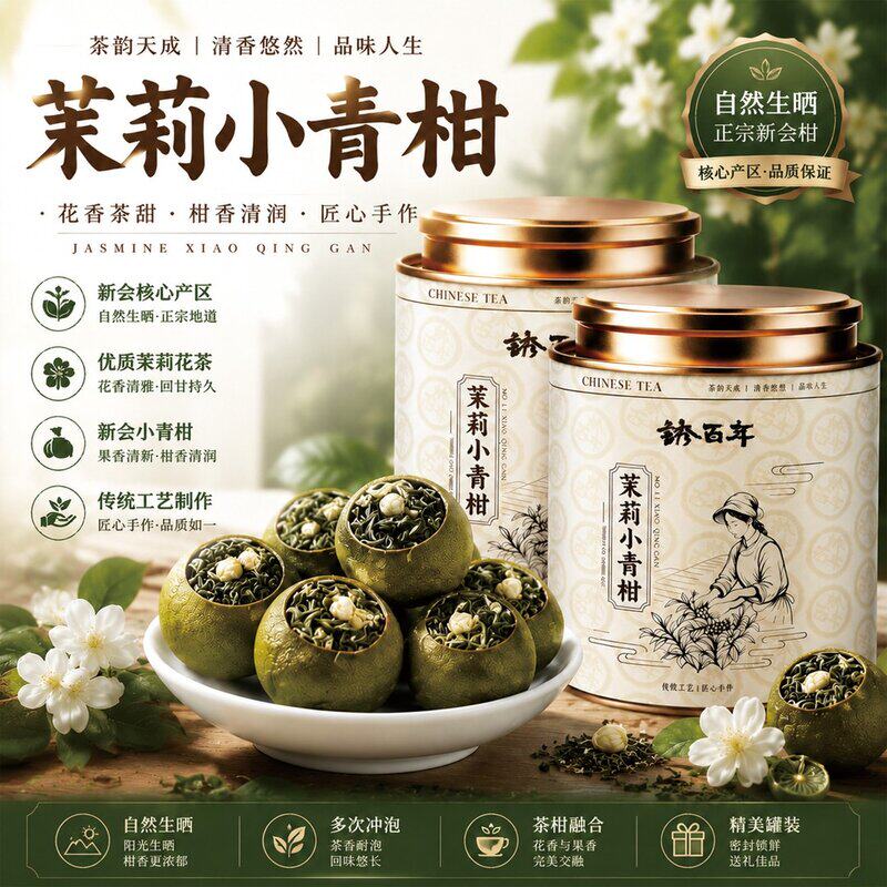 陈韵花香2026新茶茉莉雪芽小青柑 花香十足浓香耐泡 冷泡热泡茶