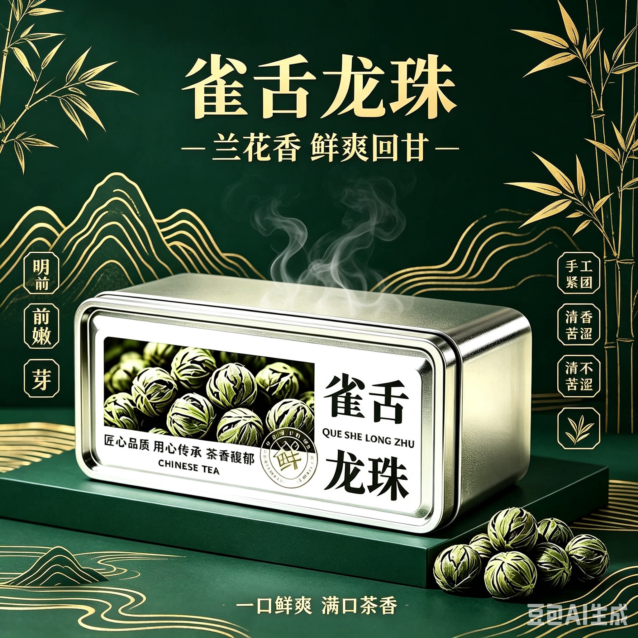 【雀舌帝王龙珠】2026明前高山嫩芽兰花型雀舌绿茶冷热双泡罐装