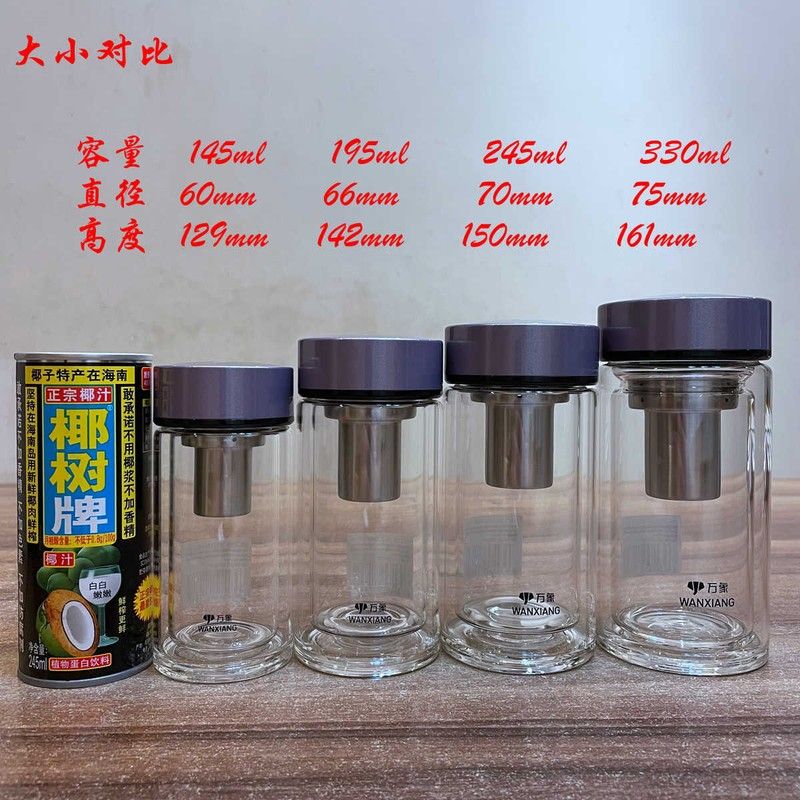 万象双层玻璃杯 mini便携 矮胖大容量 镜面杯盖带滤网过滤茶水杯图片