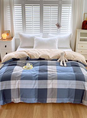 220x240cm一米五八全棉灰色条纹格子180*220被罩纯棉被套单件男生