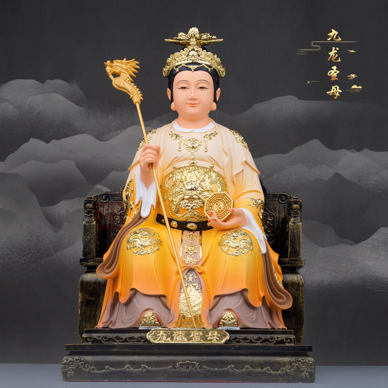 树脂九龙老母神像龙母娘娘家用摆件龙妈工艺品摆放客厅玄关佛像