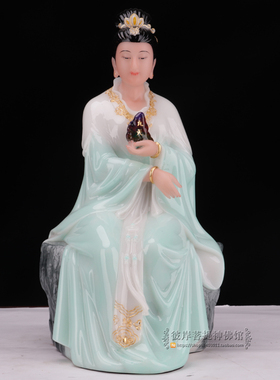 16/26寸九天玄女女娲娘娘女神像 天润汉白玉k金神像佛堂用品摆件