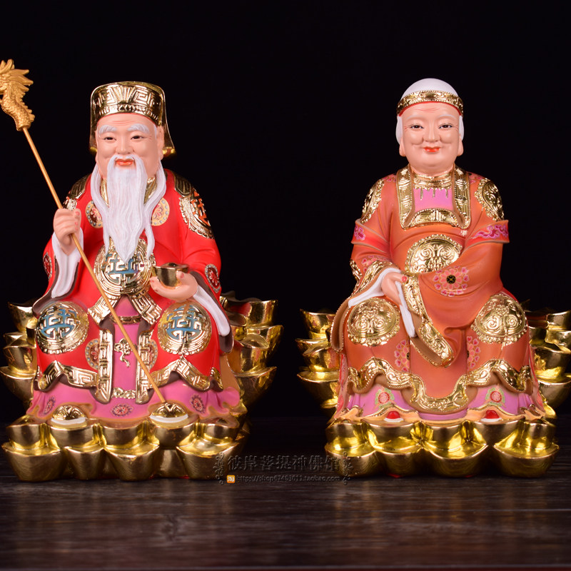12寸土地公婆佛像供奉摆件土地爷爷奶奶神像福德正神树脂新品