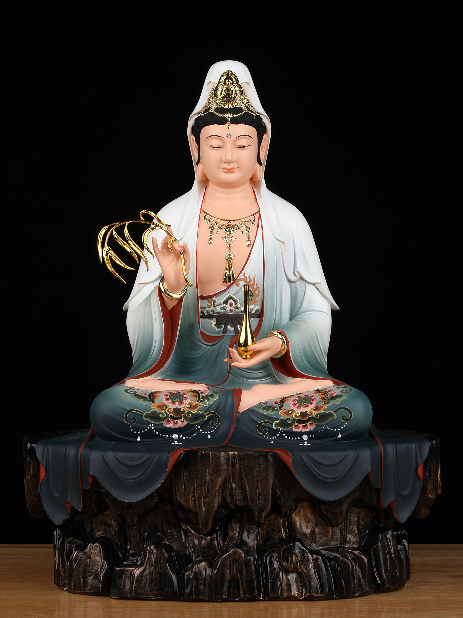 南海观音佛像摆件坐山观世音像体真身普陀山观音菩萨家用供奉树脂