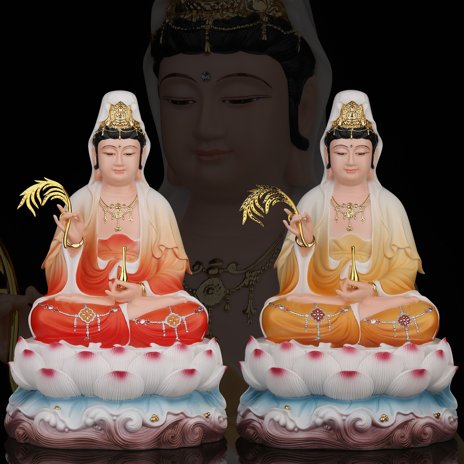 普陀山坐莲花观音菩萨佛像家用供奉玉石南海观世音送子保平安摆件