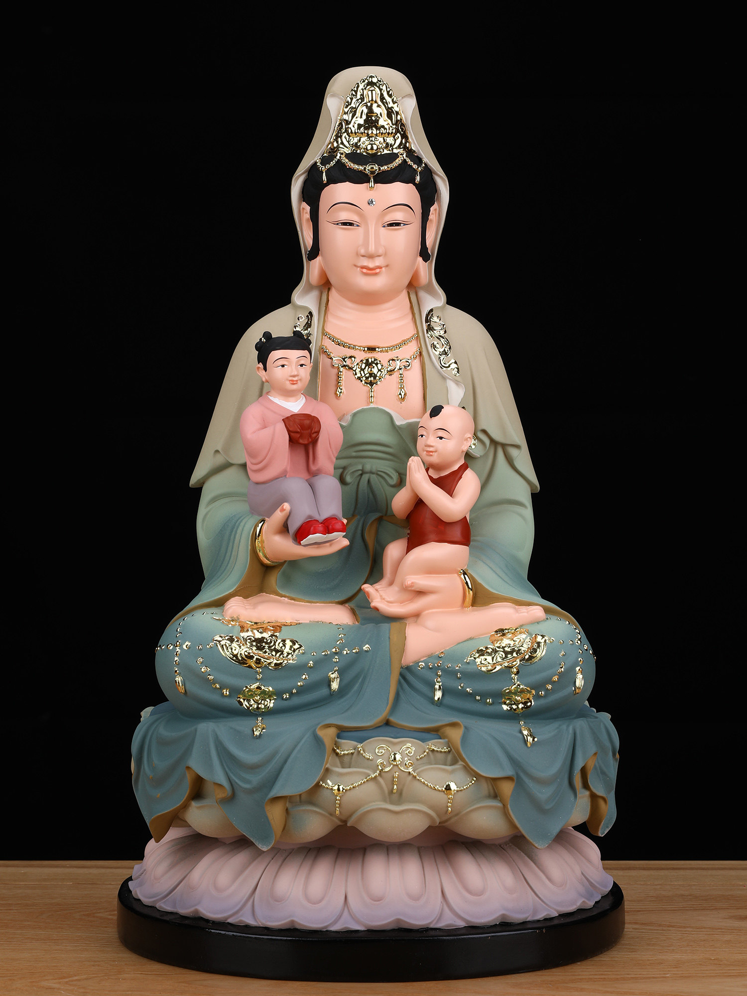 送子观音佛像观自在观世音娘娘求子像体真身居家用供奉保平安摆件