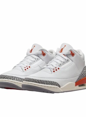Air Jordan 3潮流复古篮球鞋男女同款白橙色CK9246-121广东87仓