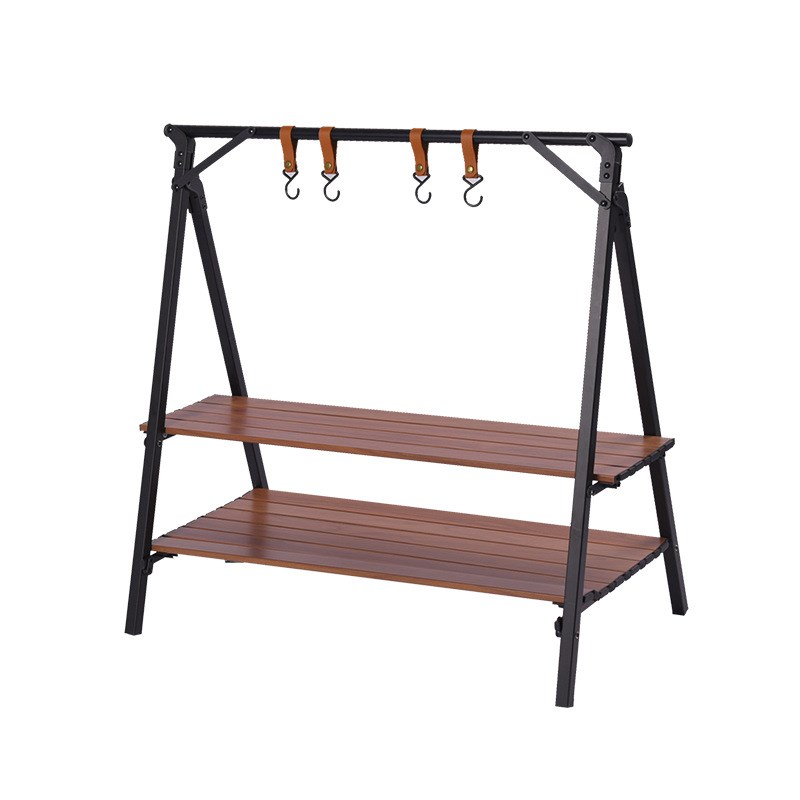 户外折物架露营装备便携r野营三角铝置金收纳架可合叠野餐桌挂灯