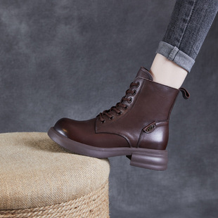头层牛皮女靴子新款2026年爆款秋冬季真皮马丁靴英伦风复古短靴