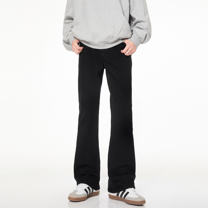 黑白色微喇叭牛仔裤男春季美式复古潮牌高街长裤vibe风休闲裤子