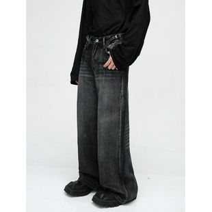 MTLCLOTHES男装|秋款新品美式高街痞帅感拖地直筒宽松牛仔裤