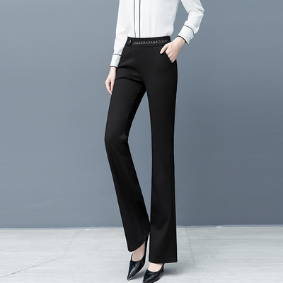 微喇裤女秋冬高腰休闲长裤女士裤子显瘦黑色中老年大码女裤