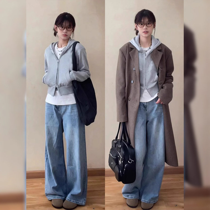 灰色短款卫衣外套女秋冬季小个子连帽大衣内搭上衣加绒加厚设计