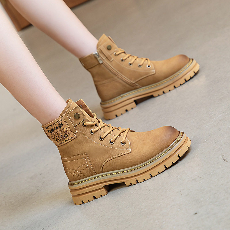 真皮马丁靴女款2026夏季新款内透气复古英伦风厚底大黄靴子