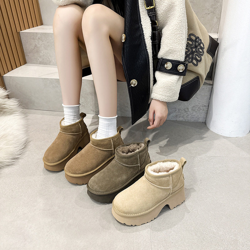 2024秋冬新款雪地短靴女高跟厚底加厚保暖棉靴,女鞋,时尚雪地靴,淘宝优惠券,粉丝福利购,淘宝优惠卷