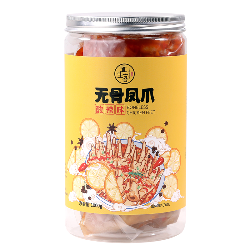 永生客網(wǎng)紅無骨雞爪酸辣即食鳳爪1公斤罐裝桶裝脫骨雞爪1000g微辣