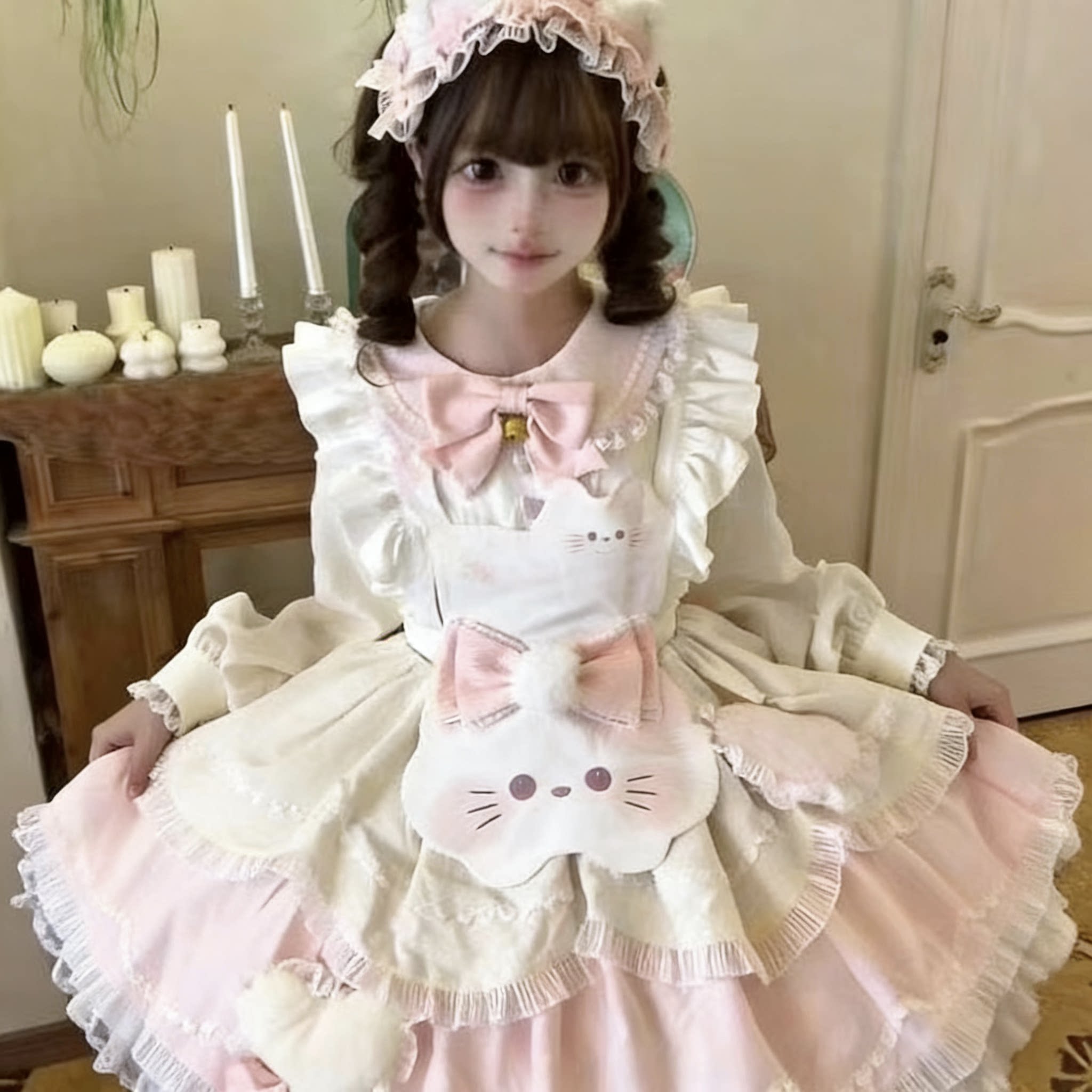 原创粉色洛丽塔可爱蝴蝶结甜茶少女lolita连衣裙围裙套装2026爆款
