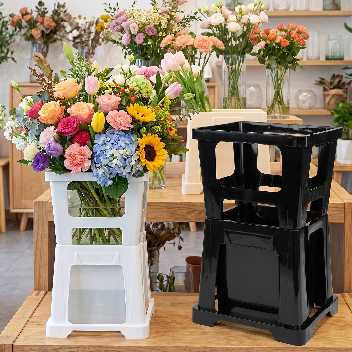 拍市可加高双层花艺桶塑料醒花桶家用花店鲜花展示大容量分类收纳