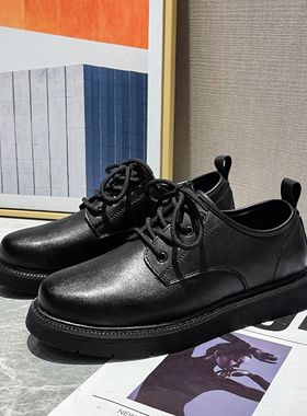 春夏男士皮鞋sgs潮流新款圆头牛皮英伦风黑色低帮马丁鞋休闲男鞋