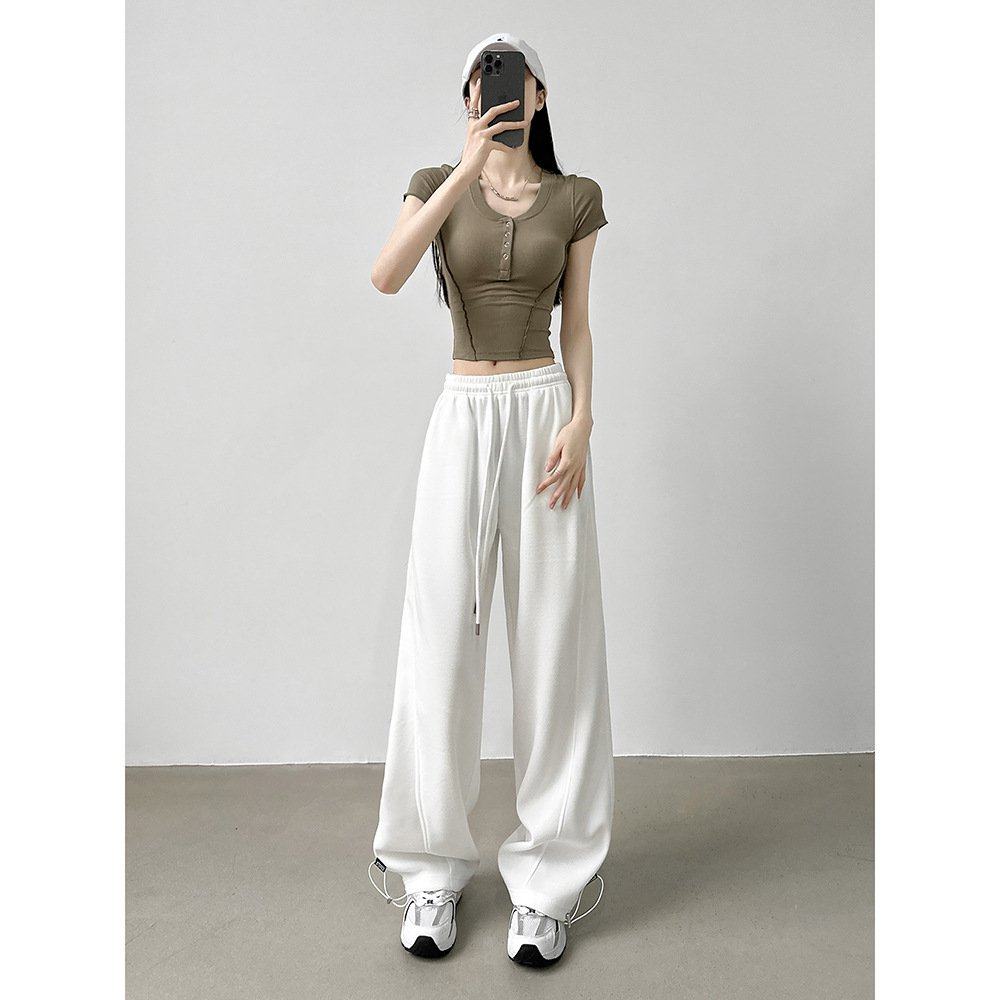 美式高腰运动裤女2025春季裤子爆款阔腿裤直筒修身垂感窄版香蕉裤,女装/女士精品,卫裤,淘宝优惠券,粉丝福利购,淘宝优惠卷