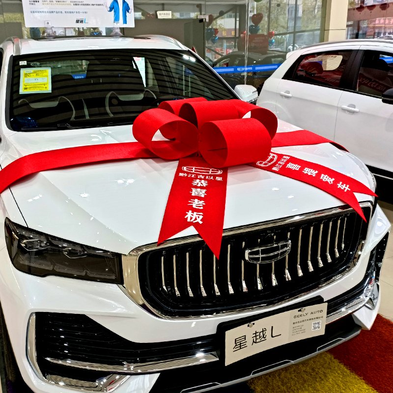 提车交车蝴蝶结大红花4S店展厅氛围花朵新车交付仪式电轿汽车布置