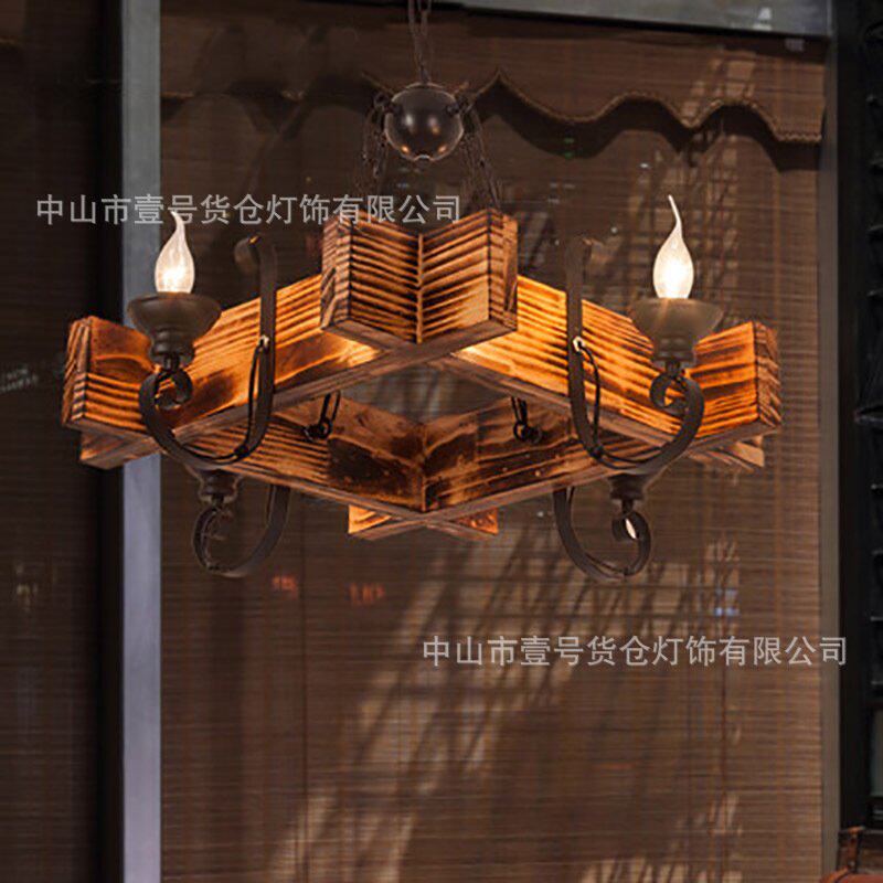 木头吊灯loft美式乡村酒吧工业风复古餐厅民宿烧烤火锅店实木灯具