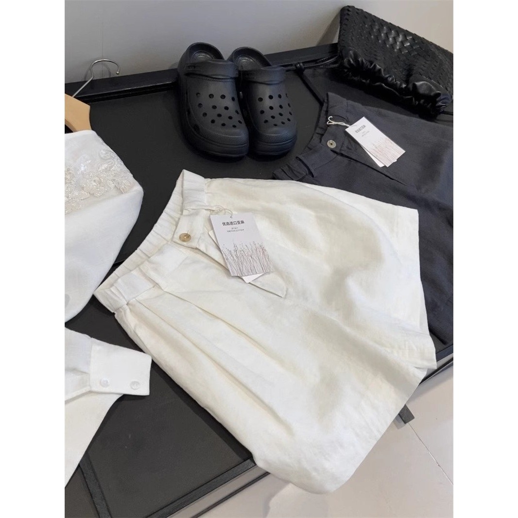 IN BLUE 100亚麻！穿上不想脱~慵懒舒适透气松紧高腰百搭两色短裤,女装/女士精品,大码裤装,淘宝优惠券,粉丝福利购,淘宝优惠卷