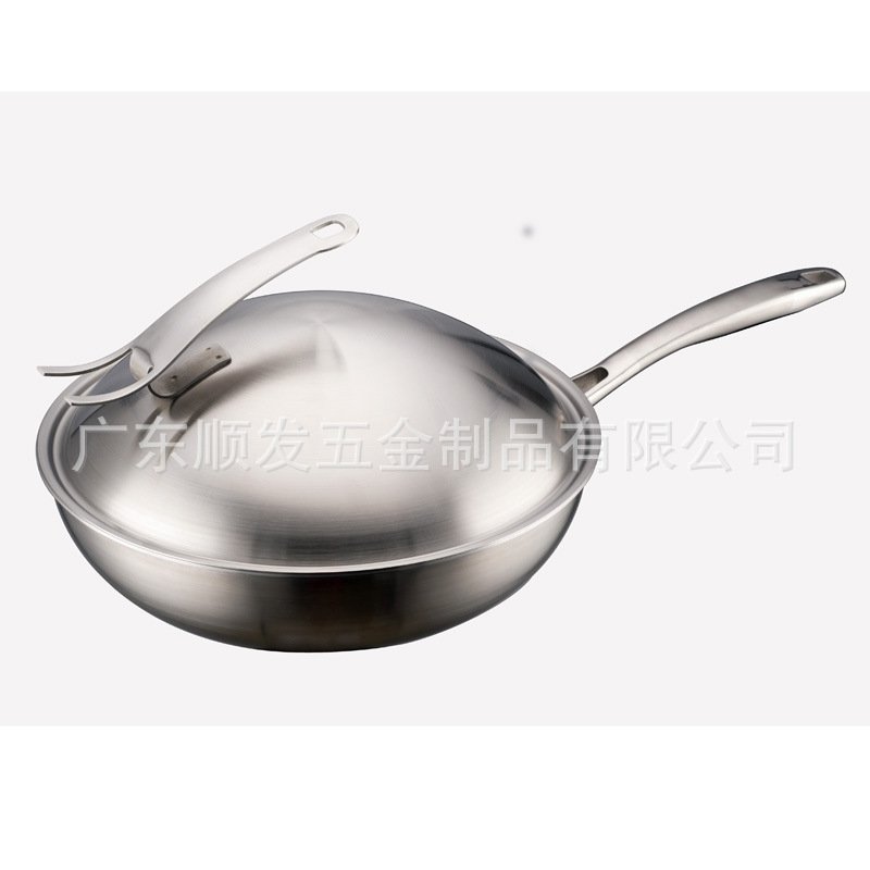顺发热得衡28cm单柄三层钢炒锅无涂层304三层底物理不粘无油烟锅