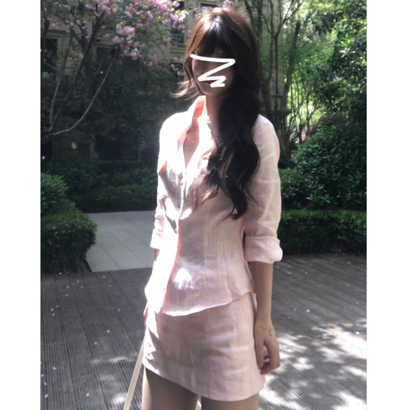 韩系穿搭套装女夏季温柔感气质粉色长袖防晒衬衫半身短裙子两件套