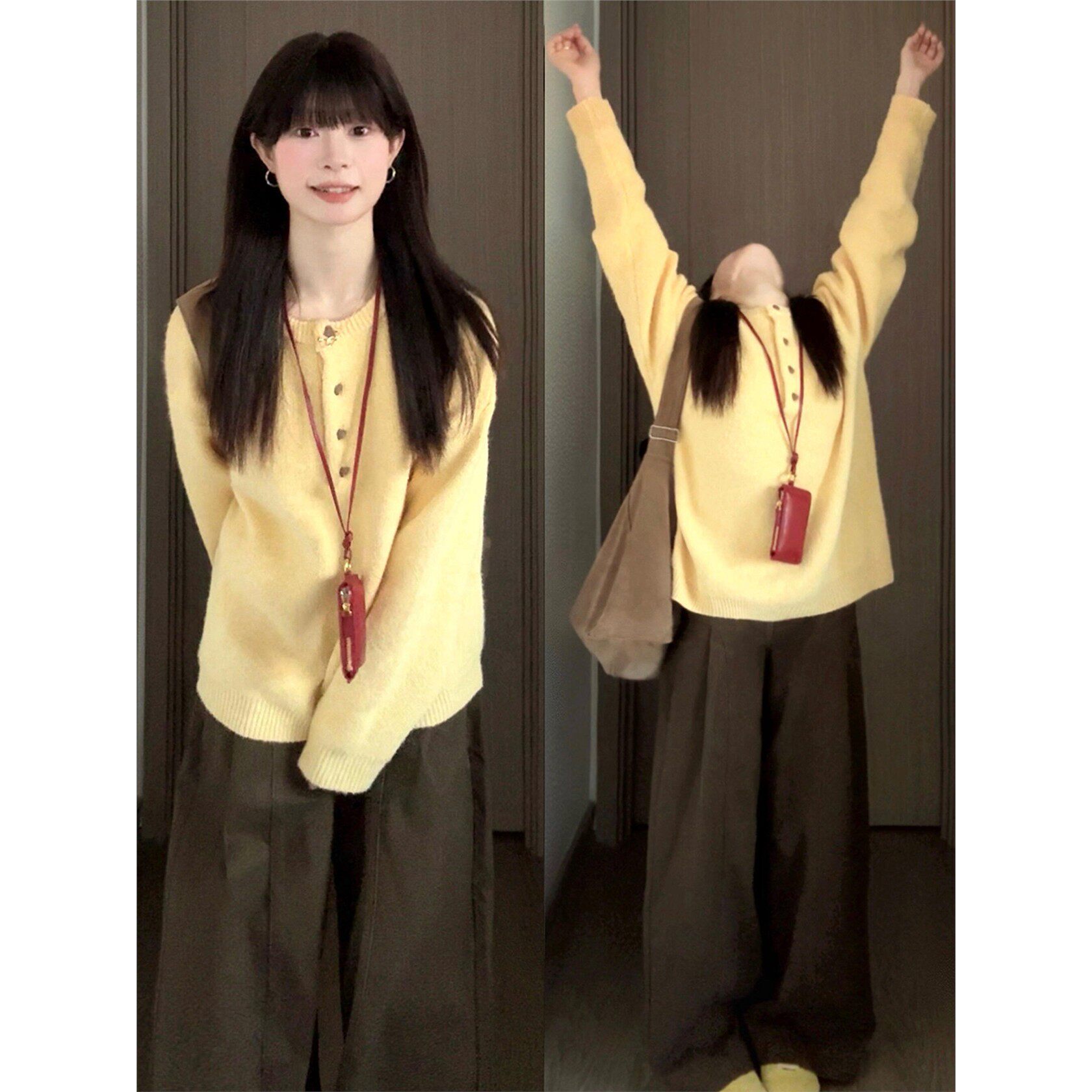 复古奶黄色圆领套头毛衣女款2026新款春季慵懒高级感宽松长袖上衣