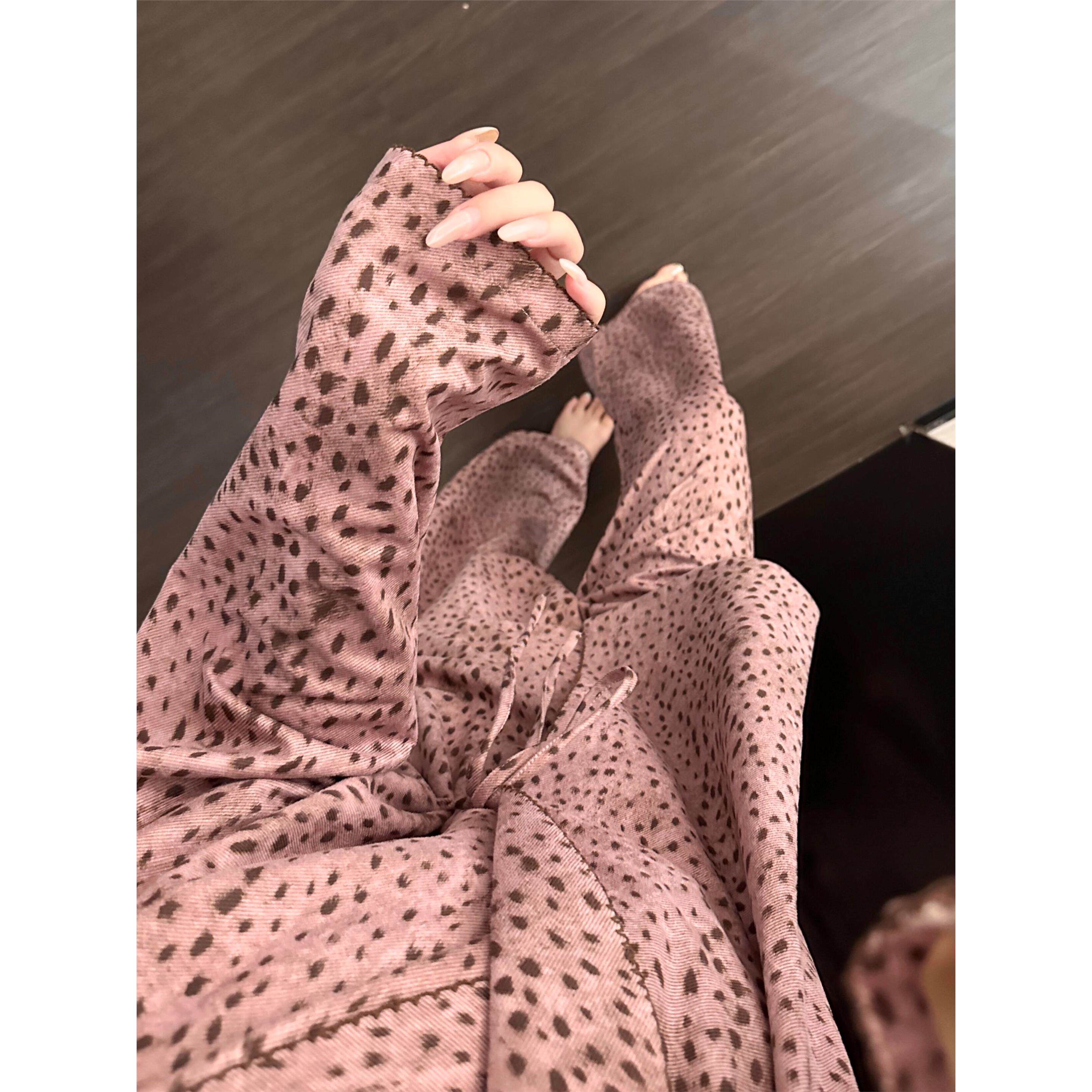 豹纹斑点大码可外穿睡衣套装女