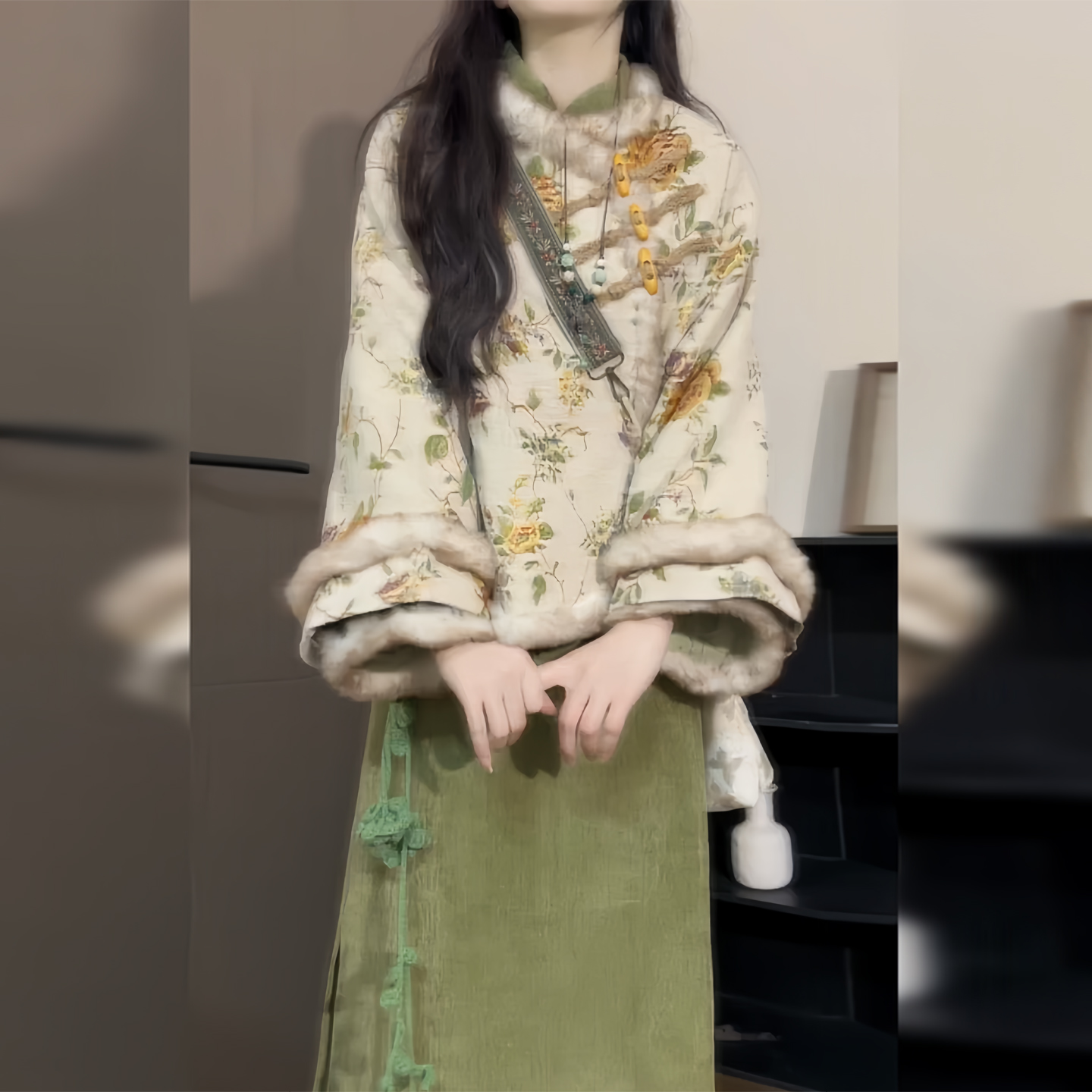 新中式新复古秋冬旗袍外套女套装