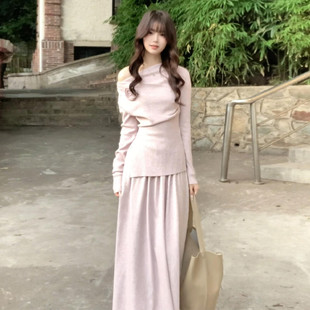 法式温柔风粉色针织套装连衣裙女2026新款显瘦时尚冬季连衣裙名媛