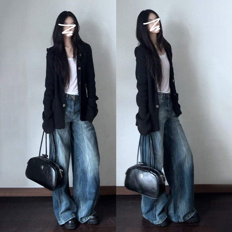 2026新款韩系慵懒风高级感黑色针织开衫毛衣外套女早春小个子加厚