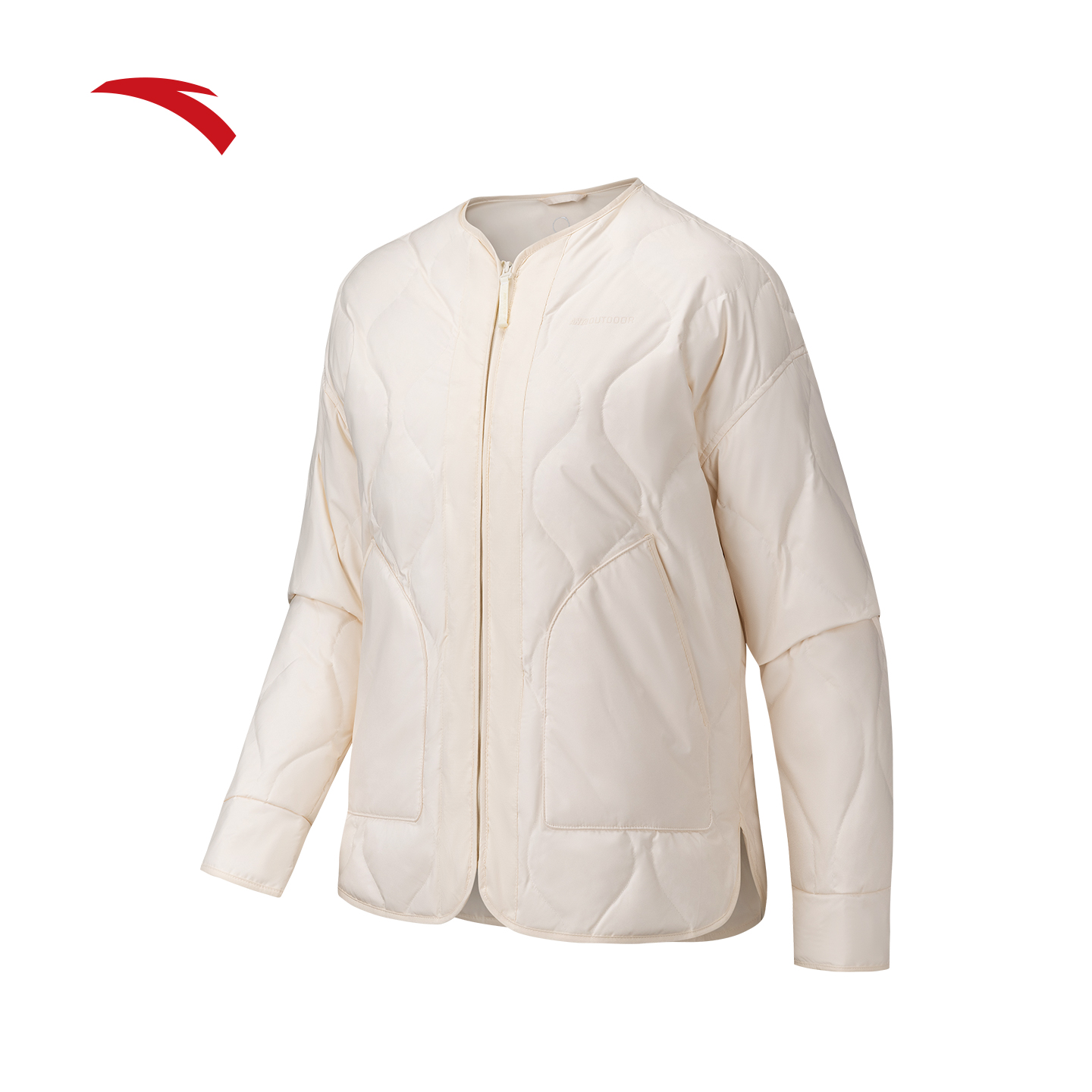 安踏户外无领轻薄羽绒服女士冬季落肩短款鸭绒保暖外套162546903