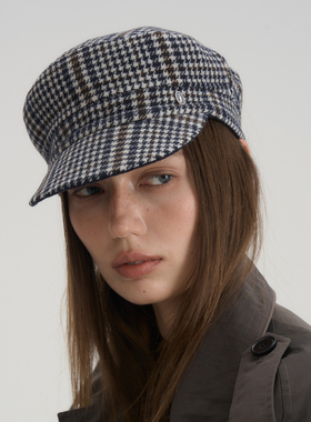 JOJOKUR 25AW黑白千鸟格礼帽双面呢骑士帽线下同款英气复古显脸小