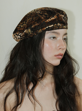 JOJOKUR 意大利进口面料金花绒贝雷帽 肌理感早秋复古设计师款女