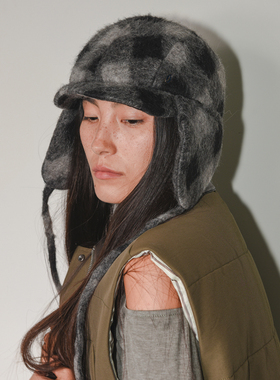 JOJOKUR Newvintage复古风小众羊毛长绒马海毛格纹保暖雷锋帽冬季