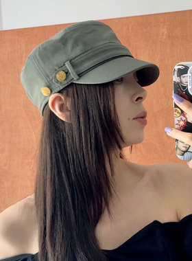 JOJOKUR 橄榄绿骑士帽平顶夏款纯色百搭显脸小情侣帽男女防晒遮阳