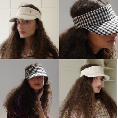 JOJOKUR 黑白棋盘格纹建筑感立体空顶帽 高街防晒遮阳帽