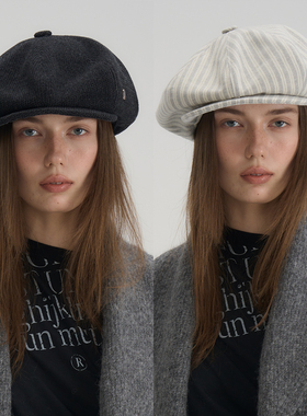 JOJOKUR 热销大八角报童帽新色灰白条纹/黑色初剪绵羊毛秋冬新品