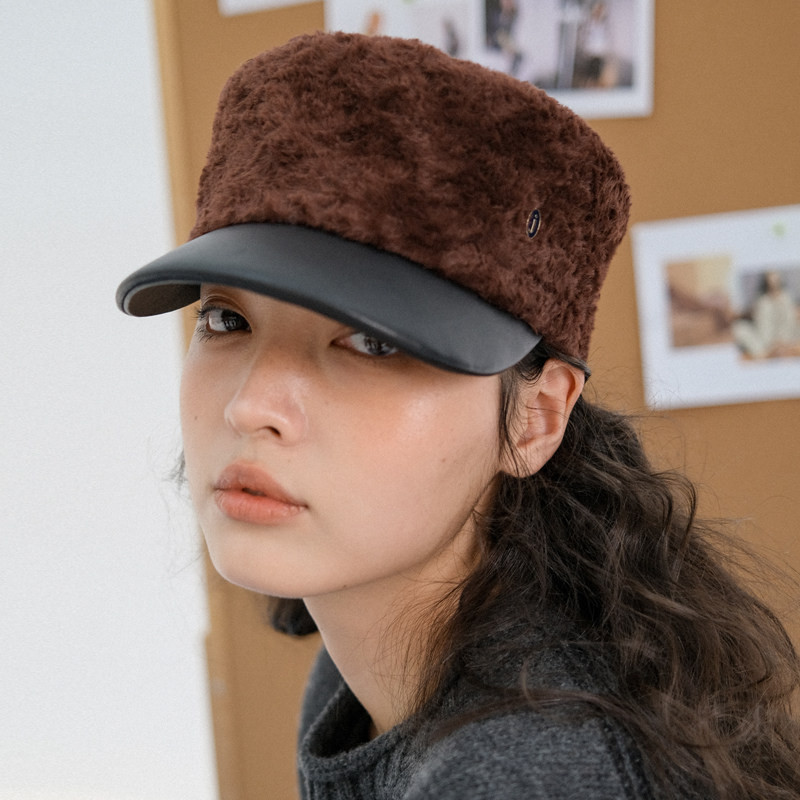 JOJOKUR 【老钱风爆款】栗子红棕皮草帽秋冬环保拼羊皮骑士马术帽