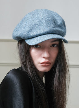 JOJOKUR 新帽型系列牛仔蓝色羊毛面料八角小裁片报童帽造型帽