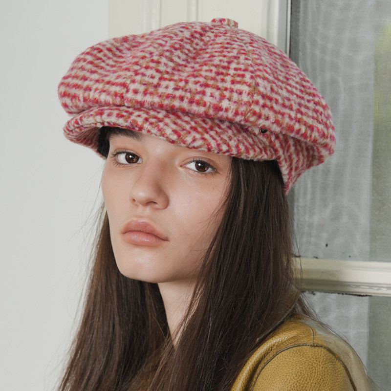 JOJOKUR 毛绒绒复古老钱风粉色造型感精致八角报童帽贝雷帽,服饰配件/皮带/帽子/围巾,帽子,淘宝优惠券,粉丝福利购,淘宝优惠卷