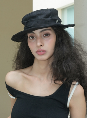 JOJOKUR 设计师品牌拼接结构立体褶皱剪裁度假风黑色复古小礼帽子