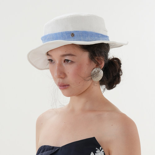 JOJOKUR 蓝白亚麻拼接礼帽结构主义度假感夏日松弛美学亚麻帽子
