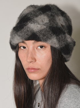 JOJOKUR 秋冬必入款中古小众气质羊毛长绒马海毛格纹冷帽时尚保暖